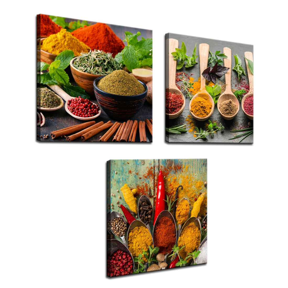 Biuteawal 3 Piece Set Spice and Spoon Wall Art Painting Kitchen Pictures Wall Decor Herbs Food The Print on Canvas for Home Dining Room Restaurant Decoration Ready to Hang