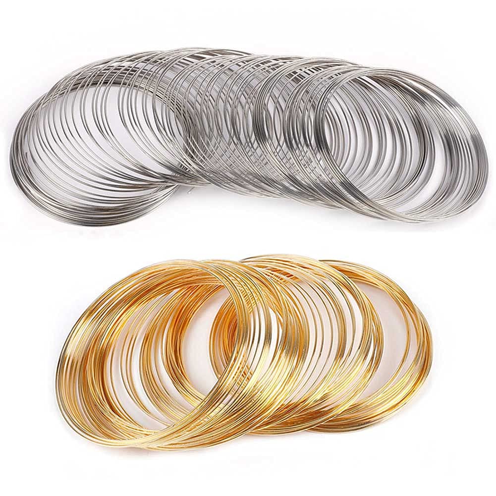 Teensery 200 Loops Jewelry Beading Wire Memory Wire Cuff Bangle Bracelet for DIY Jewelry Making Supplies (Silver and Gold)