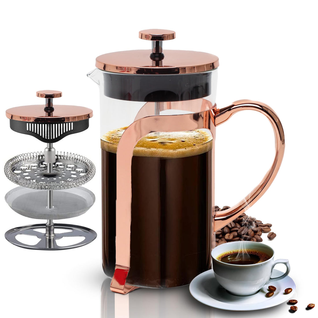 French Press Coffee Maker 350ml – Glass Coffee Press & Tea Maker with Stainless Steel Plunger Filter, Small Manual Cafetiere for Coffee, Tea & Cold Brew