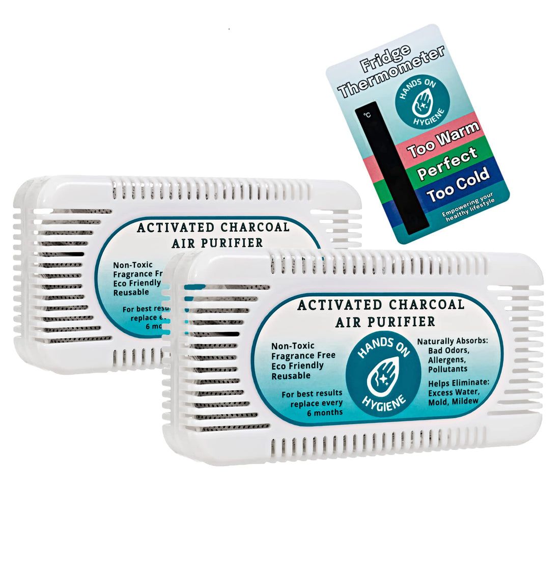 Refrigerator Air Purifier - Natural Activated Charcoal - More effective than baking soda - Eliminates odors from refrigerators, freezers, coolers and lunch boxes. (2)