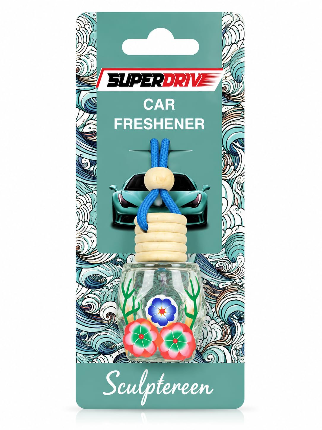 Superdrive Square Car Air Freshener on Mirror with Essential Oils Fragrance with Wooden Diffuser Lid - Black- Sculpture