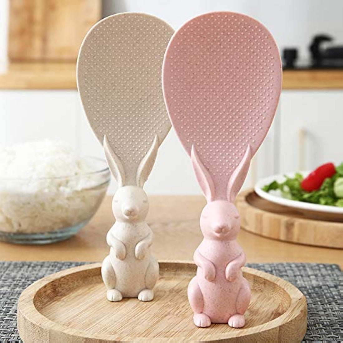 1PC Home Wheat Straw Rabbit Spoon Can Stand Up Rabbit Rice Shovel Rice Cooker Rice Spoon Creative Non-stick Rice Cartoon Rice Spoon(Random Color)