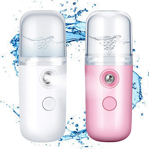 2 Pcs Nano Face Mister 30ml Portable Mini Face Mist Sprayer, USB Rechargeable Facial Steamer, Handy Atomizer for Skin Care, Hydration, Makeup, Eyelash Extensions, and Travel (Pink, White)