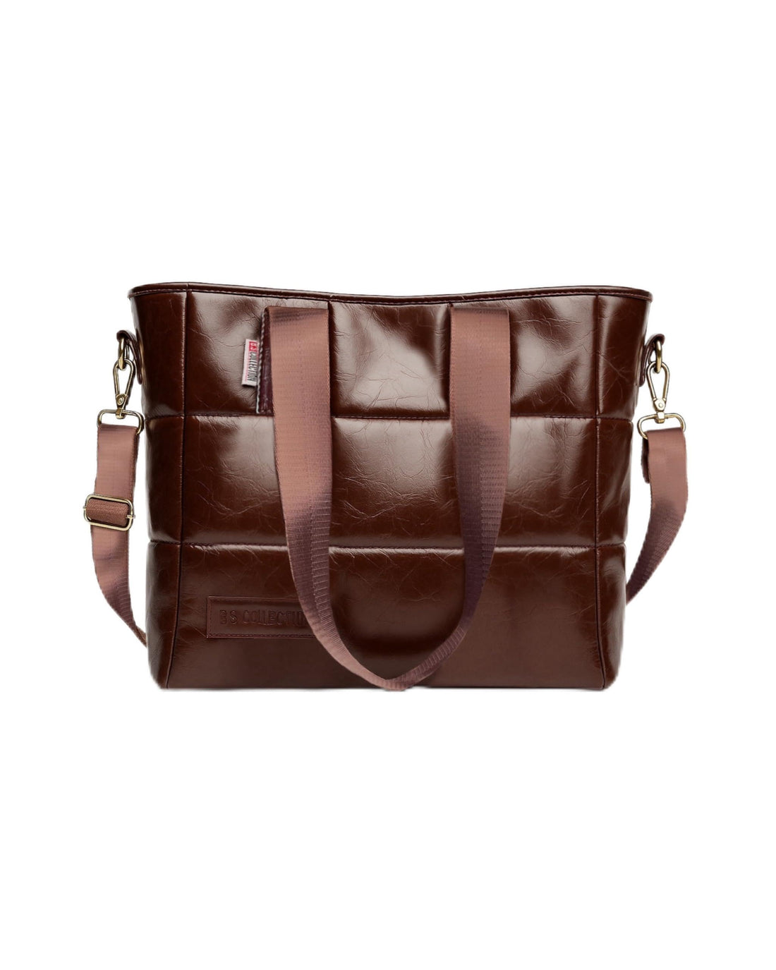 Brown -B.S COLLECTION Girls Quilted Leather Soft B.S Bag Tote Bag Multi Use