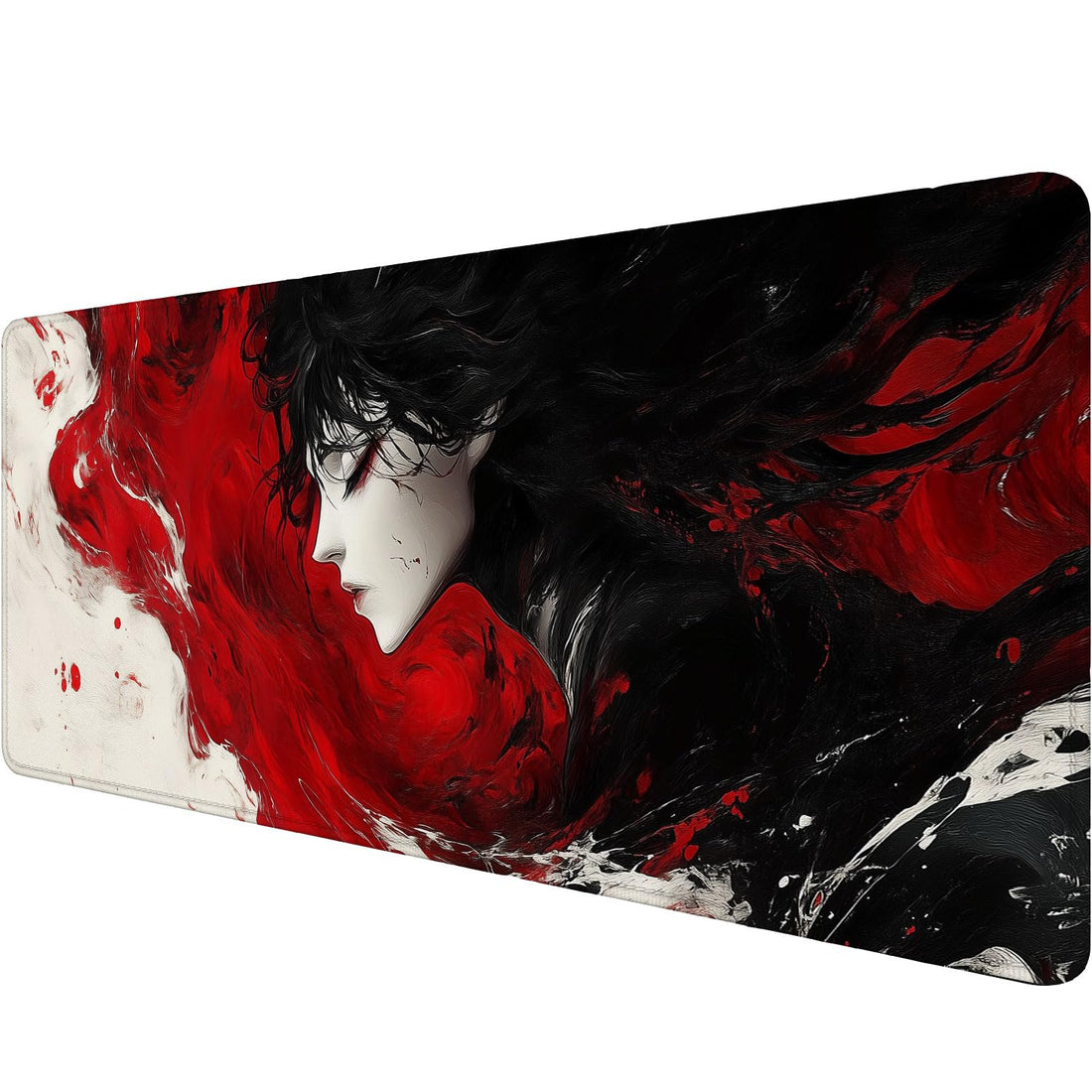 Anime Girl Gaming Mouse Pad Crimson White Swirl Ink Paint Epic Mousepad XL Large Gaming Mouse Pad Laptop Keyboard Mat Desk Pad Office Computer Keyboard Laptop Home 31.5"x11.8"