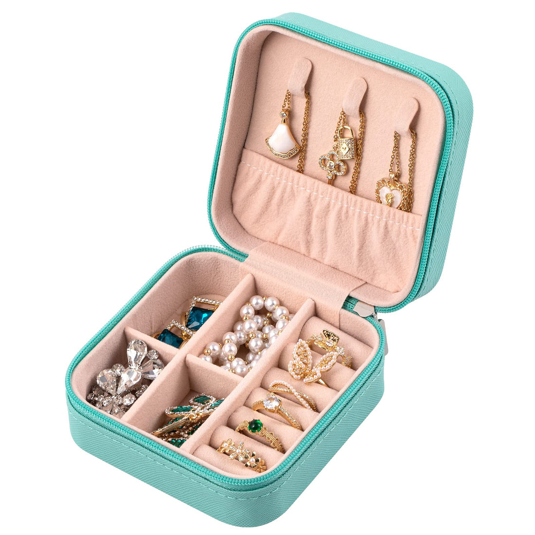 Small Jewelry Boxï¼ŒSmall Travel Jewelry Organizerï¼ŒZipper small Jewelry Boxï¼ŒMini Jewelry Travel Case,Portable Display Storage Boxï¼ŒJewelry Case for Women Girls-Blue