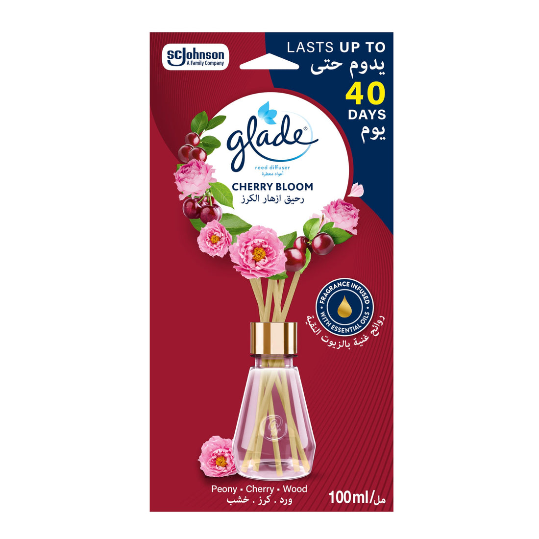 Glade Peony & Cherry Reed Diffuser, 100ml, Lasts for up to 40 days