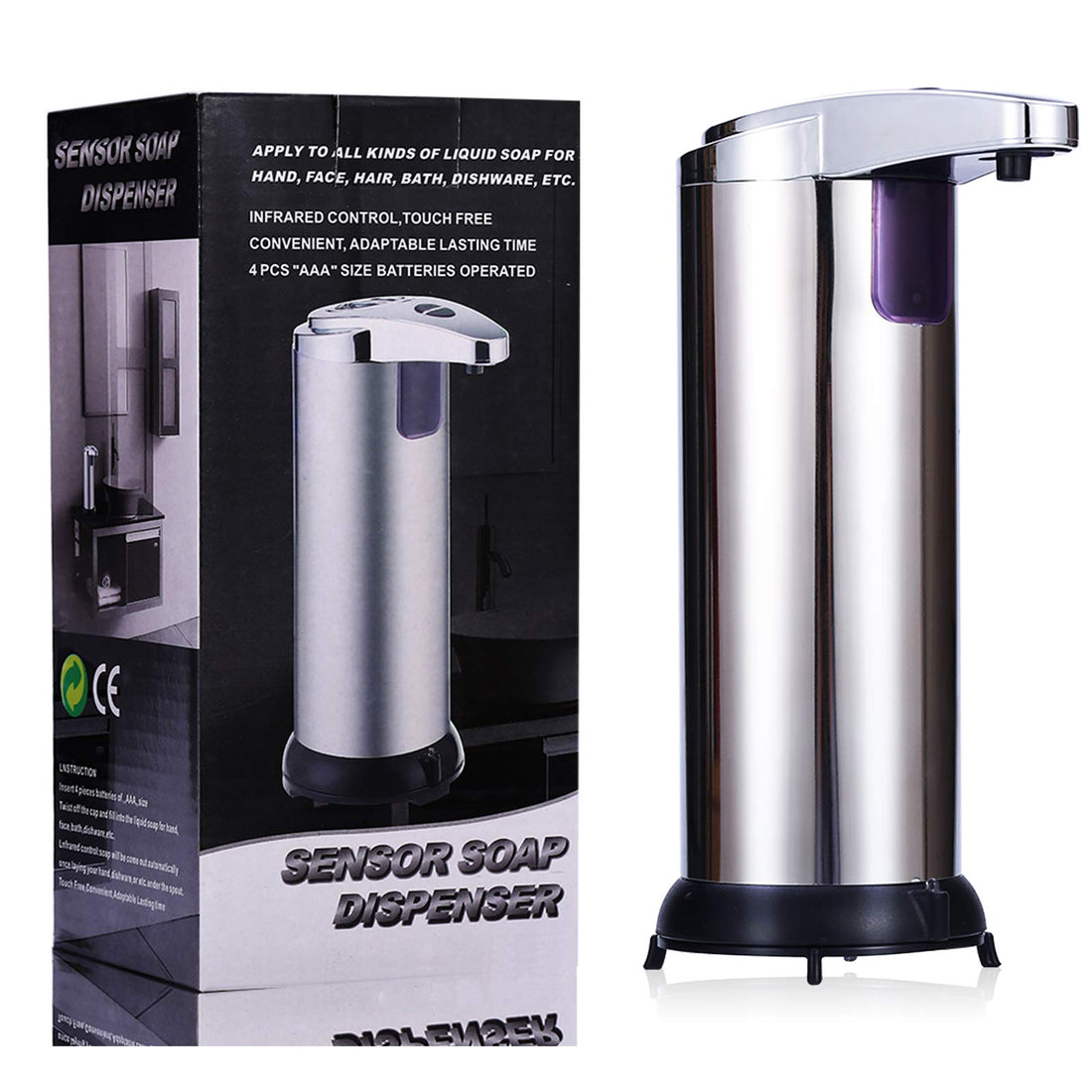 Automatic Soap Dispenser, Liquid Soap Dispenser, Hand Soap Dispenser Automatic, Touchless Automatic Soap Dispenser,with Stainless Steel,Adjustable Switches,Infrared Motion Sensor, Waterproof Base
