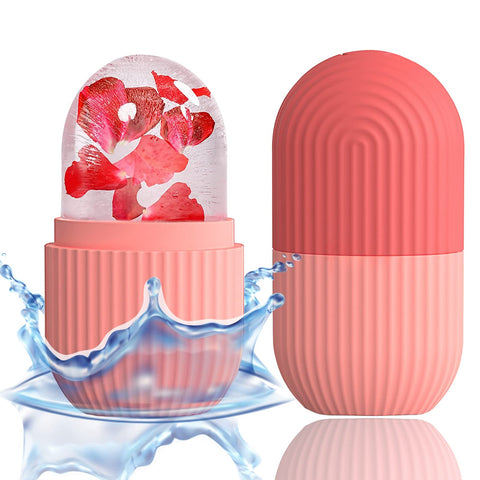Ice Cube Massager for Face, Eyes and Neck Naturally Skin Care, Eye Puffiness Removal Bags, Reduce Migraine Pain, Reusable Silicone Ice Mold (Random Color)