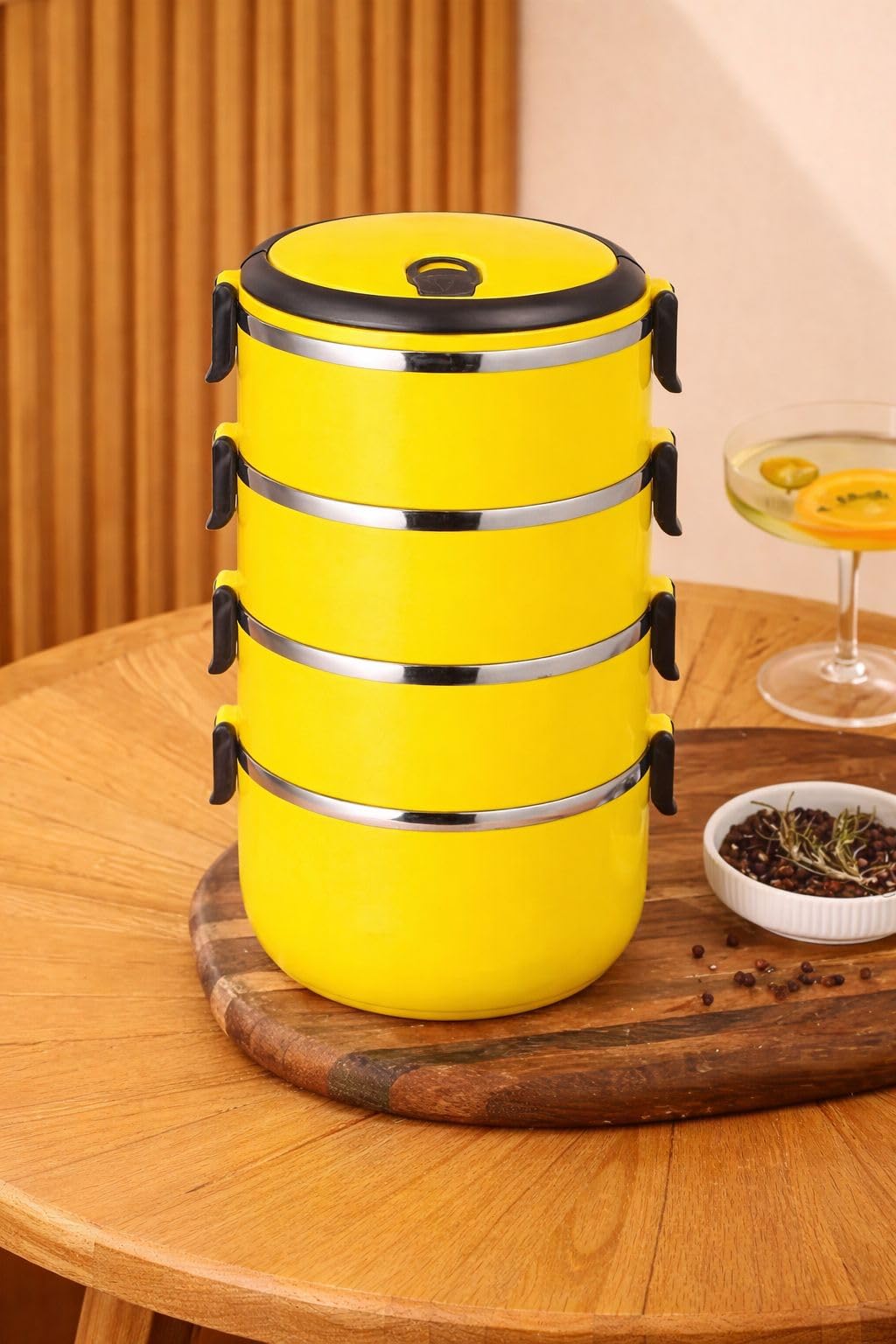 Thermal Lunch Box 4 Tier High Quality Stainless Steel - Leakproof Multi-Layer Lunch Box with Portable Handle - Insulated Lunch Container for Work, School, Picnic - Modern Design