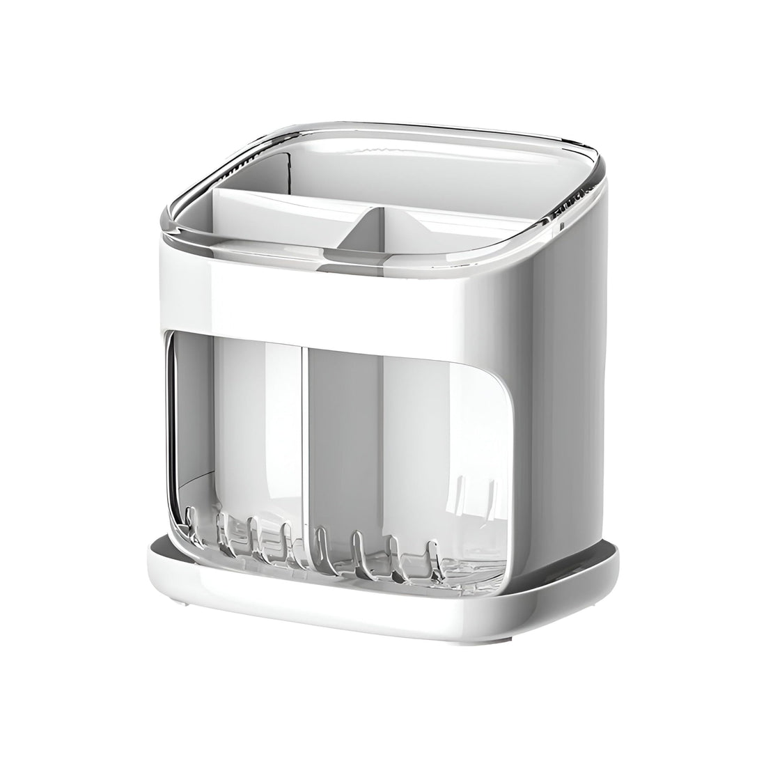 Multi-Compartment Kitchen Tool Holder - Elegant and Contemporary Design Perfect for Organizing Utensils Like Spoons, Forks, and Knives with Ventilation and Drain Tray, Constructed from Sturdy Acrylic
