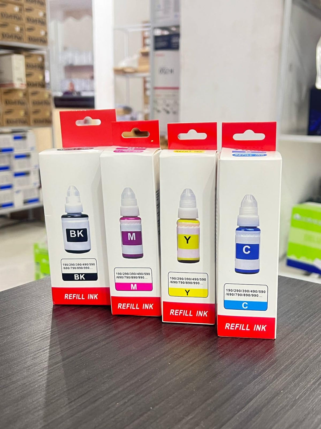 Set of 4 Ink Bottles (135ml/70ml) Replacement for Canon 190, 490, 790, 890, 990, Compatible with Pixma G Series Printers
