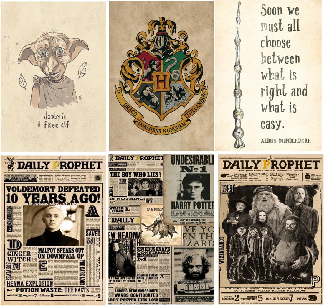 6 Pieces Poster Wall Art Posters for Room Decor Print High Style Pictures for Harry Potter Fans (30x20 No Frame)