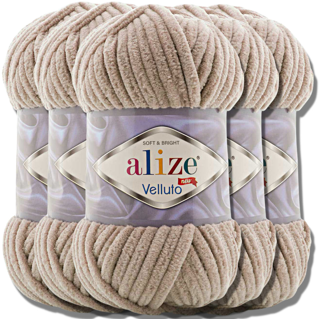 Hobby YARN Alize 5 x 100 g Velluto Turkish Wool Super Bulky Chenille Yarn Cuddly Soft Baby Wool Hand Knitting Yarn for Crocheting Soft Chenille Yarn XXL Ball for Amigurumi (Beige 530)