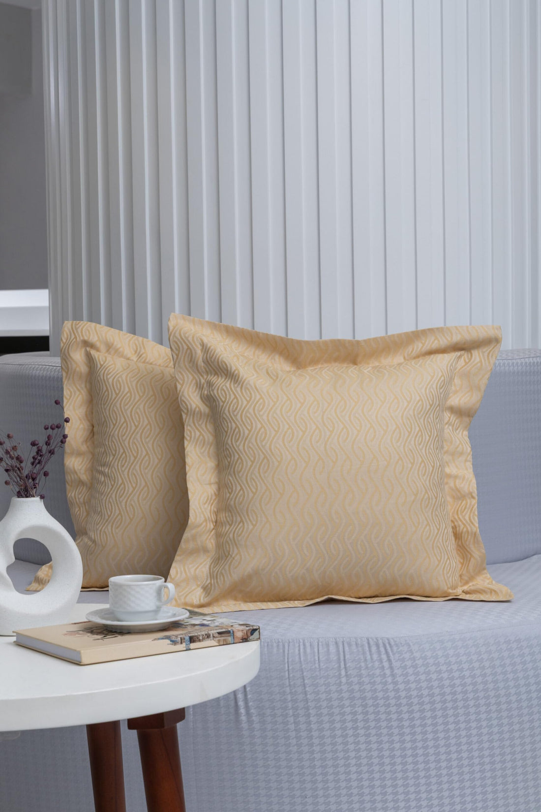 nit - Set Of 2 Natural Linen Cushion -Jacquard - (800 TC) 100% Egyptian Cotton