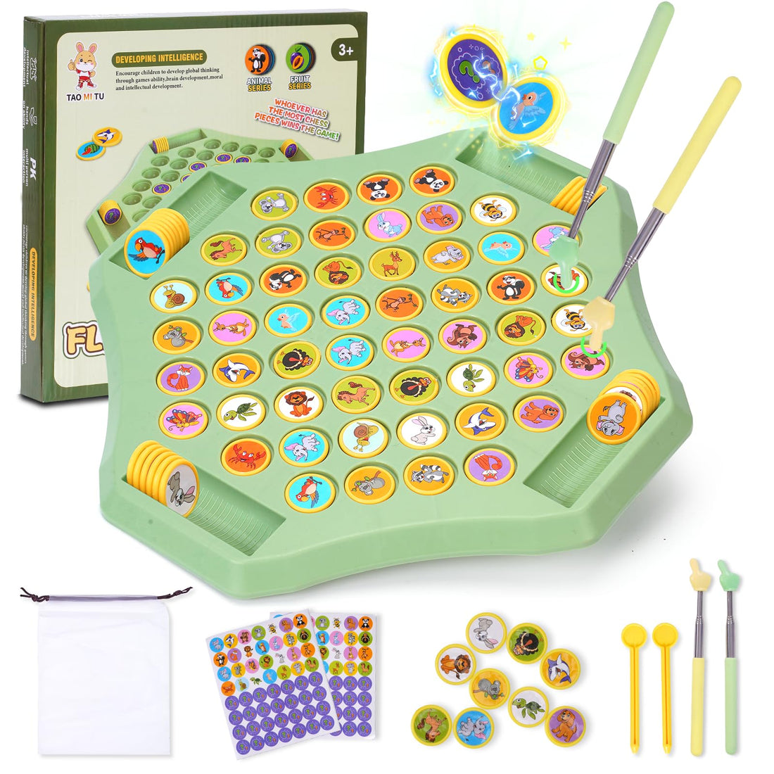 54PCS Flip Chess Memory Game, Fruit Flip Matching Board Game, Memory Chess Over Card Board, Creative Double Cartoon Pattern Matching Game for Kids & Adults (Animal)