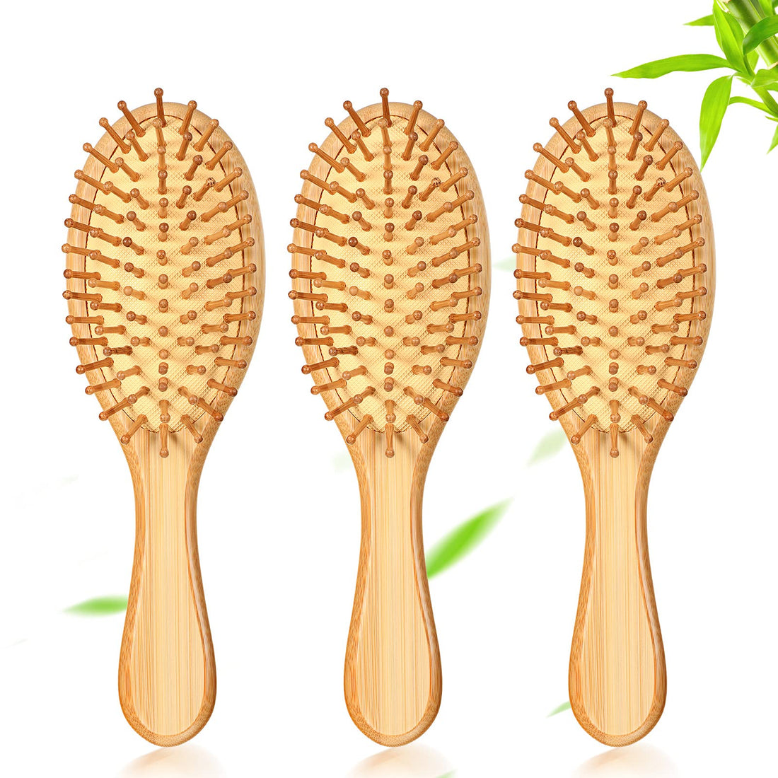 Patelai 3 Pieces Bamboo Hair Brush with Paddle Detangling Brushes Natural Wooden Hairbrush Massage Scalp with Bristles for Women Men Kids