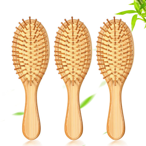 Patelai 3 Pieces Bamboo Hair Brush with Paddle Detangling Brushes Natural Wooden Hairbrush Massage Scalp with Bristles for Women Men Kids