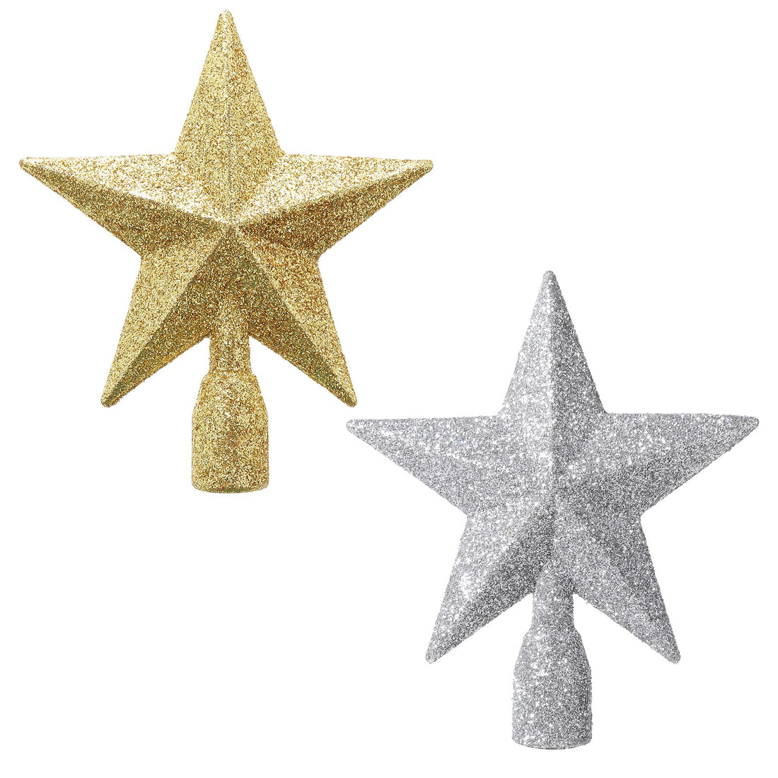WLLHYF 2 Pack Glitter Mini Star 4 Inch Christmas Tree Topper Decorative Holiday Small Treetop Plastic Ornaments for Christmas Home Decoration Birthday Party (gold/silver)