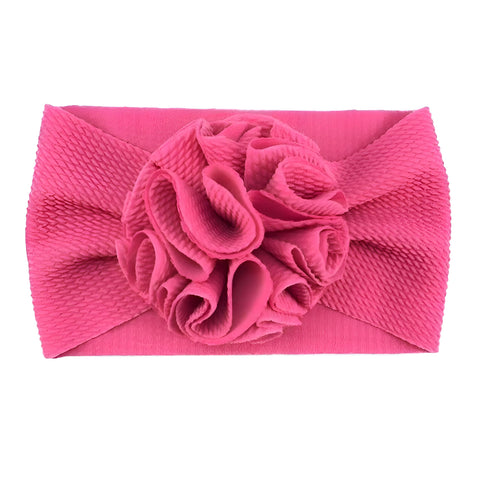 Floral Baby Headband - Soft nylon stretchy headband featuring a delicate flower accent, perfect for newborns, breathable, gentle on skin, adjustable fit, vibrant colors to match any outfit. (pink)