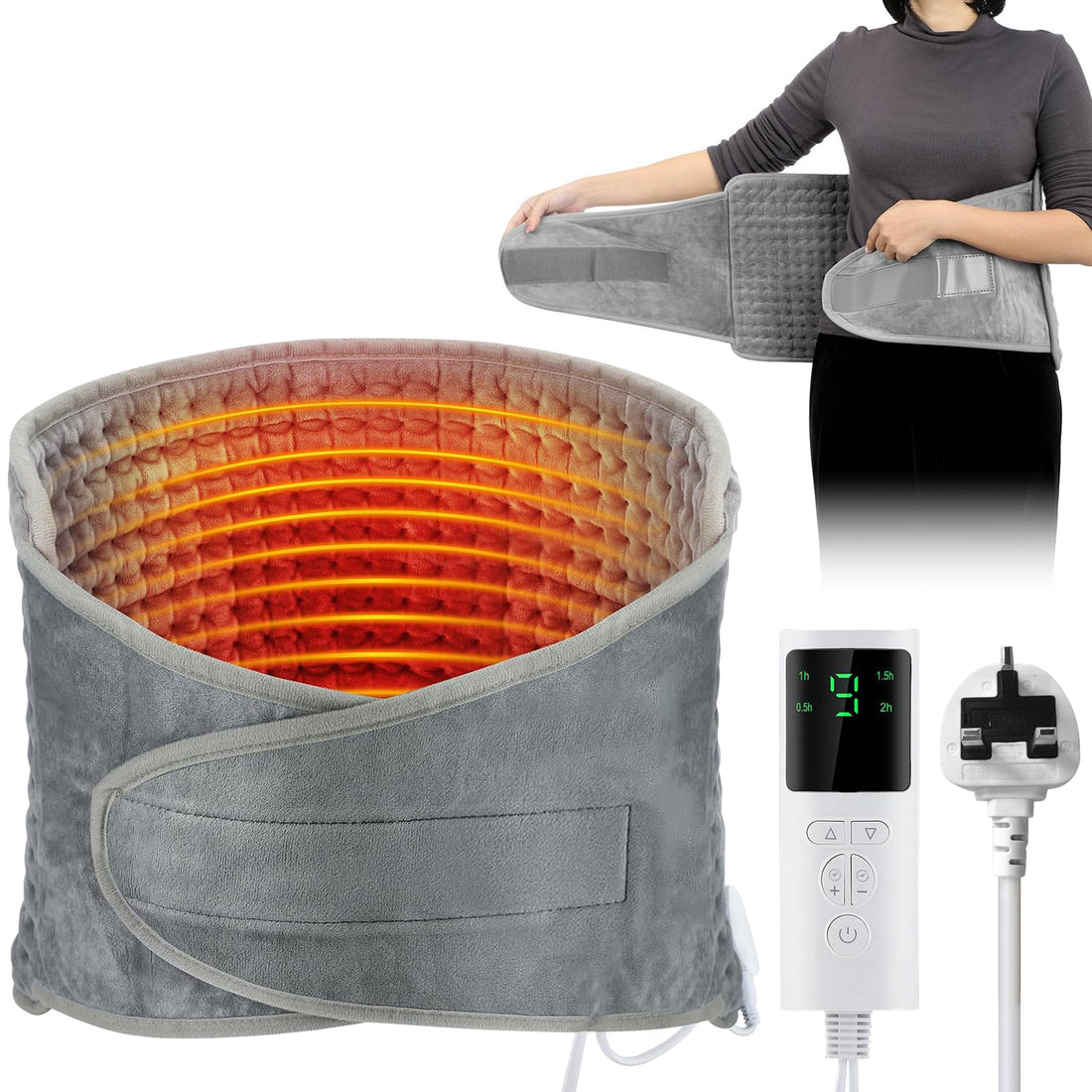 Necomi Heating Pad for Back Pain Relief, 9 Heating Levels & 4 Timer Options, Fast Heat Pad for Muscle Stiffness Cramps Neck Abdominal Shoulder Relief, 12" x 24"
