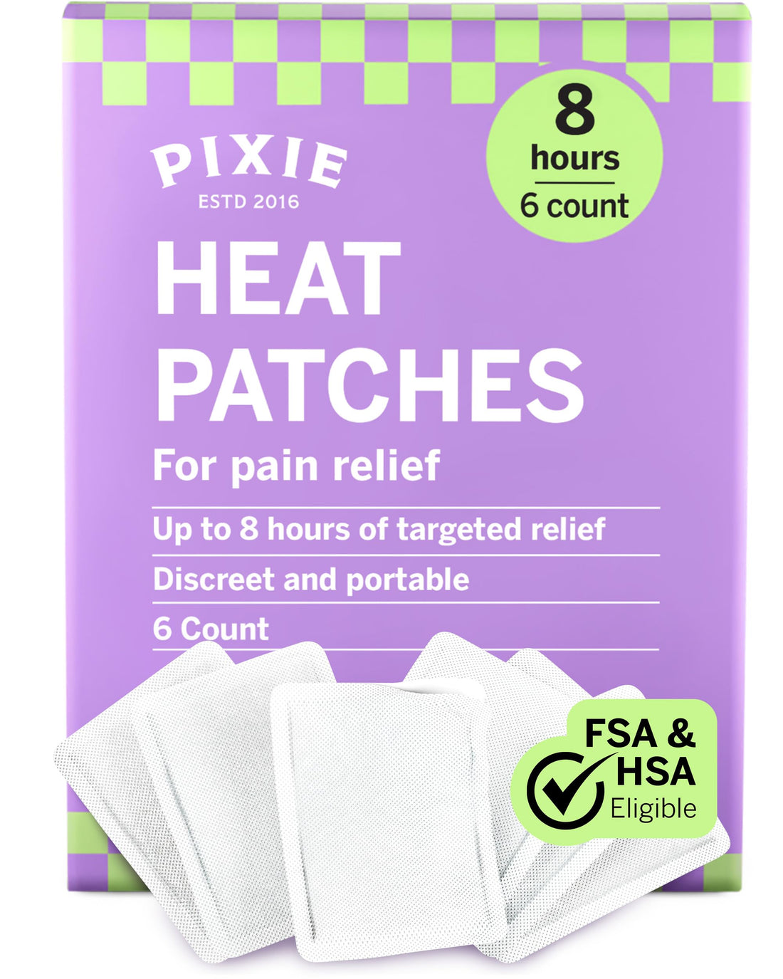 Pixie Heat Patches for Lower Abdominal & Back Pain - Natural Pain Reliever for Period Cramps Lasting Up to 8 Hours - 6 Count Discreet Heat Therapy Patches - Instant Heat Patch Disposable