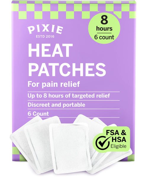 Pixie Heat Patches for Lower Abdominal & Back Pain - Natural Pain Reliever for Period Cramps Lasting Up to 8 Hours - 6 Count Discreet Heat Therapy Patches - Instant Heat Patch Disposable
