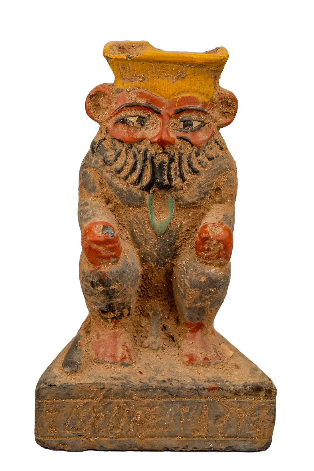 Ancient Egyptian statue of Bes, a minor god of ancient Egypt, represented as adwarf with large head, goggle eyes, protruding tongue, bowlegs, bushy tail heavy stone made in Egypt.