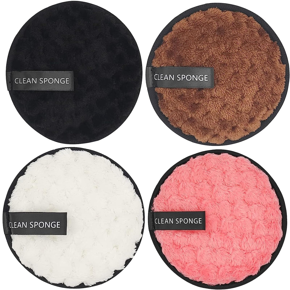 Makeup Remover Pads Reusable Round Soft Facial Cleansing Puffs Towels Double-Side Washable Make Up Removal Microfibre Cloth Multi-Function 1 Pack of 4 (4#)