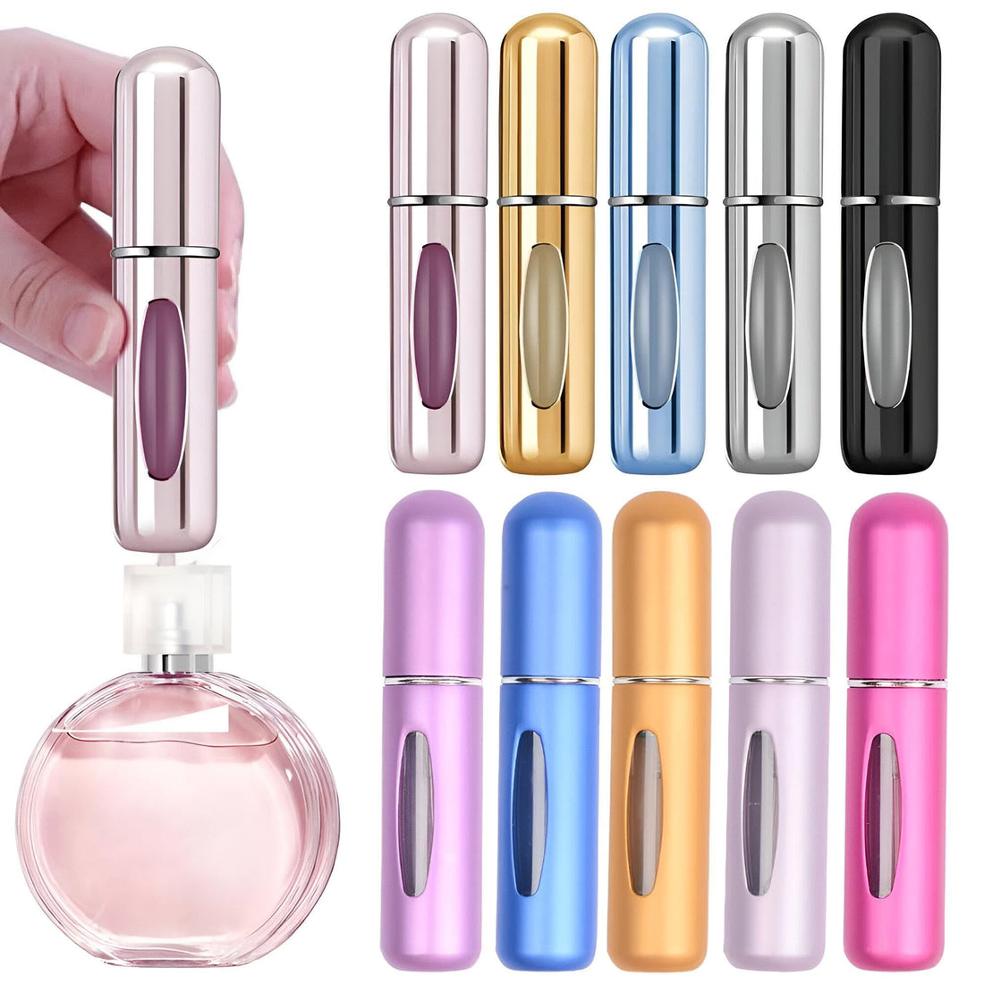 Travel Size Spray - Small Refillable Perfume Bottle with Pump, 5ml Capacity, Perfect for On-the-Go Fragrance, Includes Four Reusable Bottles for Convenience