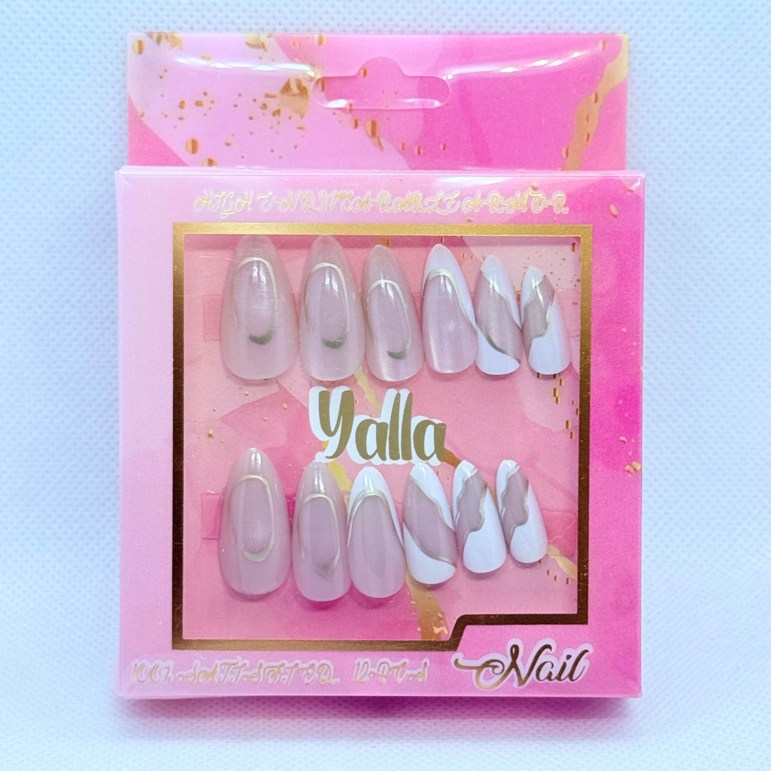 Cat Eye effect Press-On Nails Set – 12 Luxurious and Dazzling Shades with Salon Gel Finish - Almond Shape (Beige)