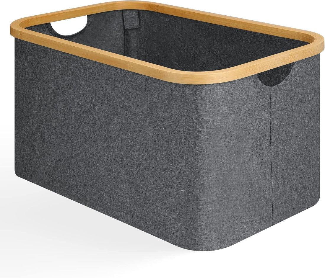 Canvas Storage Box with Wooden Frame, Dark Grey, with Handles, Home Organizer