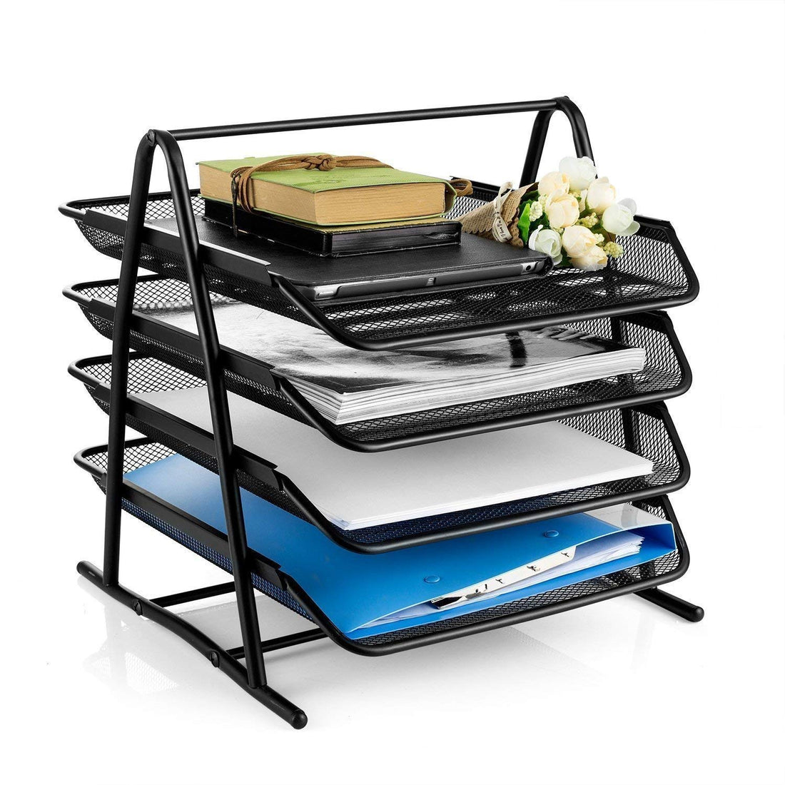 Metal Mesh 2 Tier Document Tray, File Tray, File Rack for A4 Documents/Files/Papers/folders Holder Desk Organizer (Black)