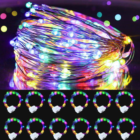 12 Pack Fairy Lights Battery Operated, String Lights Battery Powered 7ft 20 Led Fairy Lights Copper Wire Twinkle Lights for DIY, Bedroom, Christmas Decoration Parties (Colorful, 12 pcs)