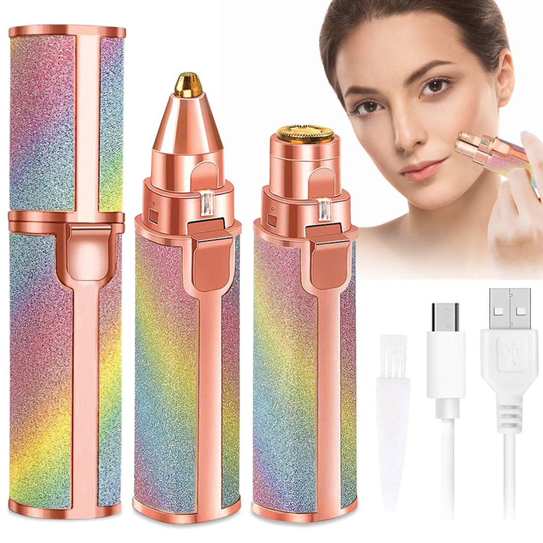 ONCHA Eyebrow Trimmer & Facial Hair Remover for Women, 2 in 1 Rechargeable Eyebrow Razor Remover & Facial Hair Razor Epilator Face Hair Removal with Built-in LED Light for Lips Nose Body