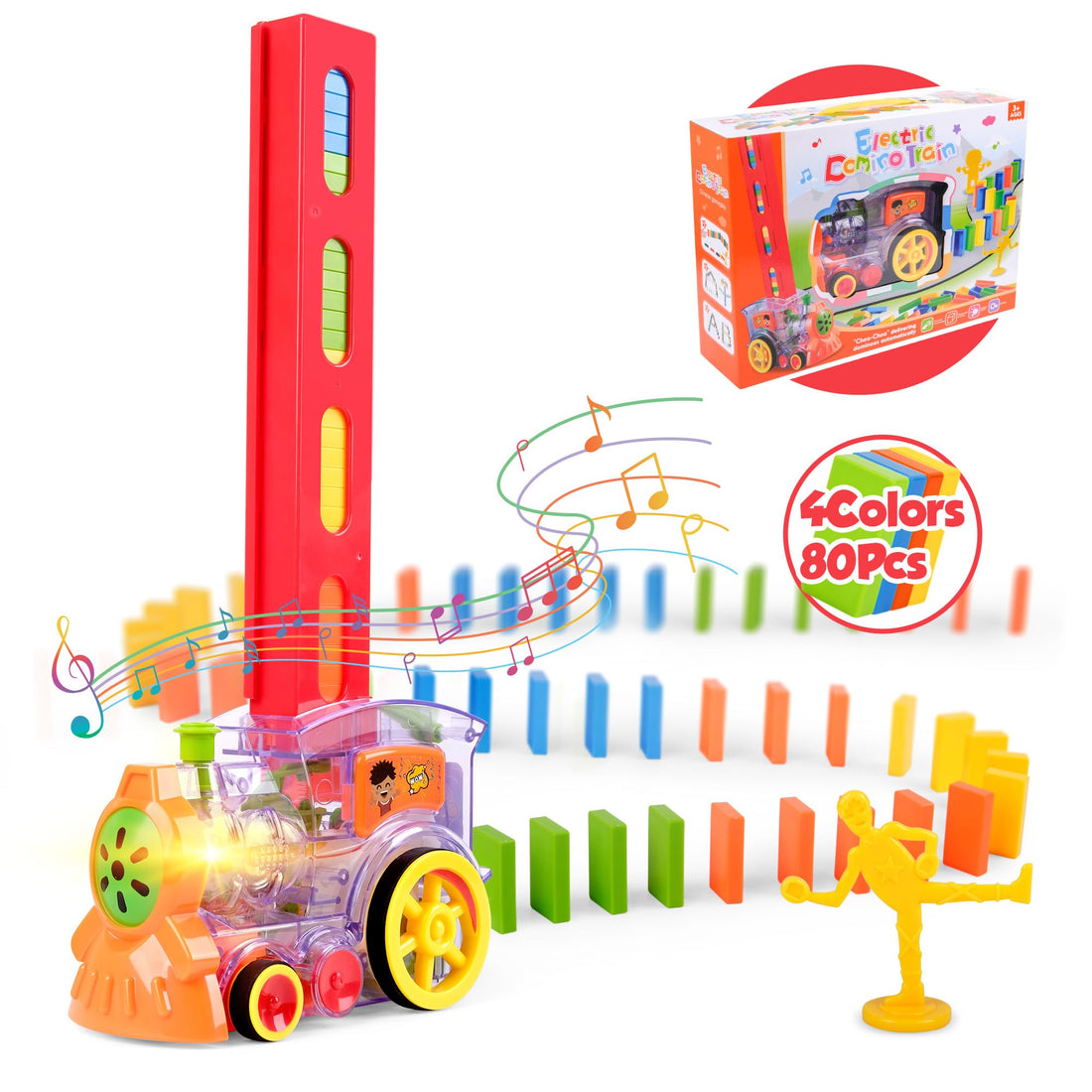 Wonka Vanmor Domino Train Toy, Automatic Dominoes for Kids, Mexican Train Musical Toys with Light, Dominos Stacker Blocks Game Toy for Toddlers Age 3-8 Gift