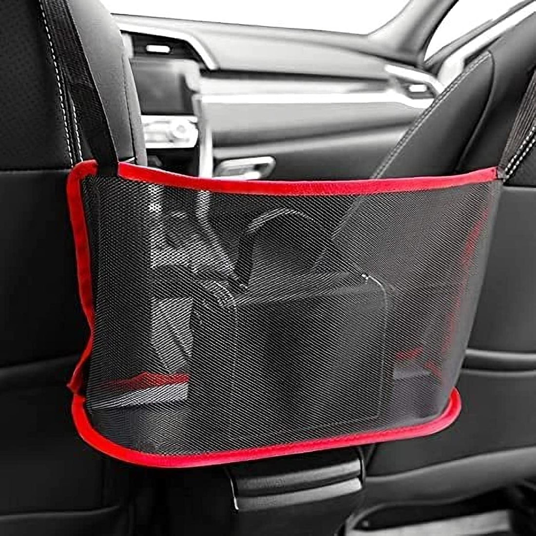 KASTWAVE Net Pocket Hand Holder Between Seats, Netting Pouch for Purse Phone Documents Pocket, Large Capacity Net Barrier of Back Seat Pet Kids Helps To Safe Driving