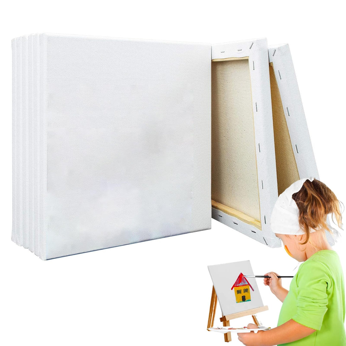 Tazweeq Blank Canvas for Painting, 10Pcs Acrylic Paint Canvas, Oil Painting Canvas Panels, Painting Canvas for Kids, Gift for Kids Draw Beginner, 10x10 cm