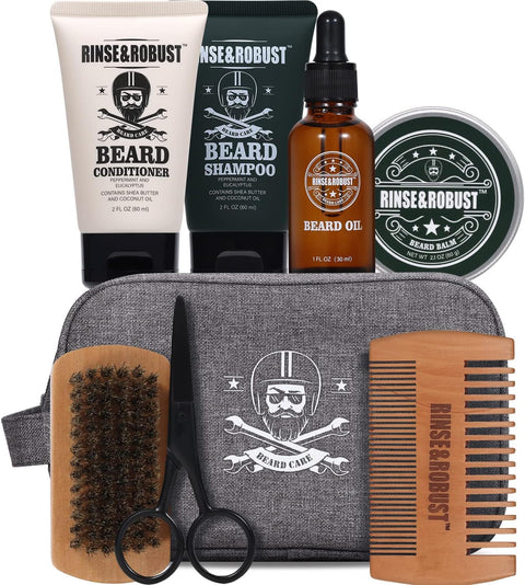 Beard Oil BODY & EARTH Gift for Men 8Pcs Beard Growth Kit for Men, Beard Care Set with Traveling Bag Grooming Wash & Beard Conditioner Kit, Beard Brush, Beard Shampoo Conditioner Oil for Dad Boyfriend