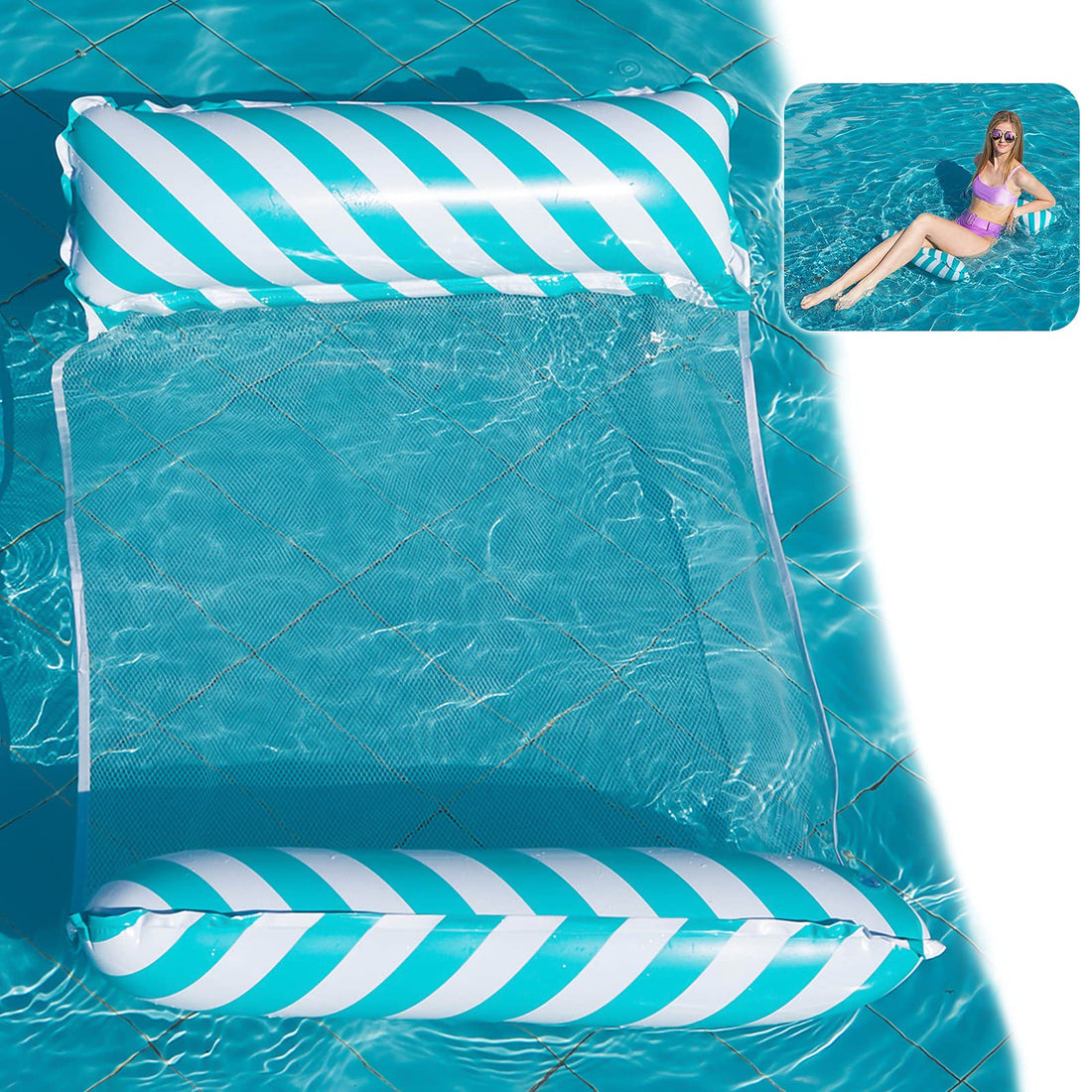 Yisscen Inflatable Swimming Pool, Multifunctional Hammock Float Buoys and Inflatable Mattress for Swimming Pool, Inflatable Lounger Pool, Portable Swimming Pool for Children Adults for Beach Swimming