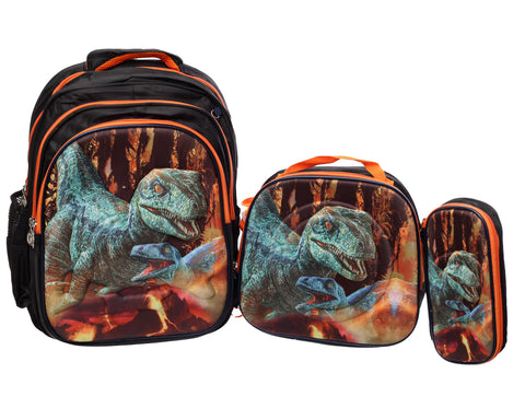 MG-1 3D Glow-in-the-Dark School Backpack Set, 3-Zipper School Bag, Insulated Lunch Bag & Pencil Case, Stylish & Durable for Kids & Students