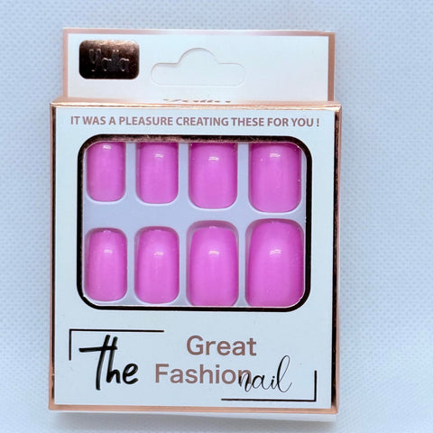 Short Square Press On Nails for Women – Luxury Fake Nails Set, Pink, Dark Beige, Black, Café, Dark Red, Purple, Kashmir, White & Brown, Salon Finish Look (Pink)