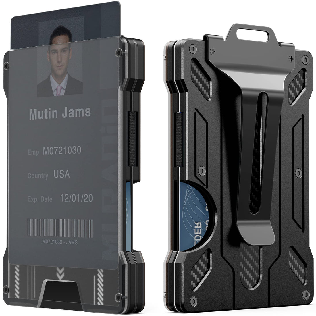 Wallet For Men Slim Aluminum Metal Money Clip with Transparent Work RFID Metal Wallet Work ID Card Holder Business Card Holder with Clear Window ID Badge Clip Cash Card Slim Minimalist Wallet