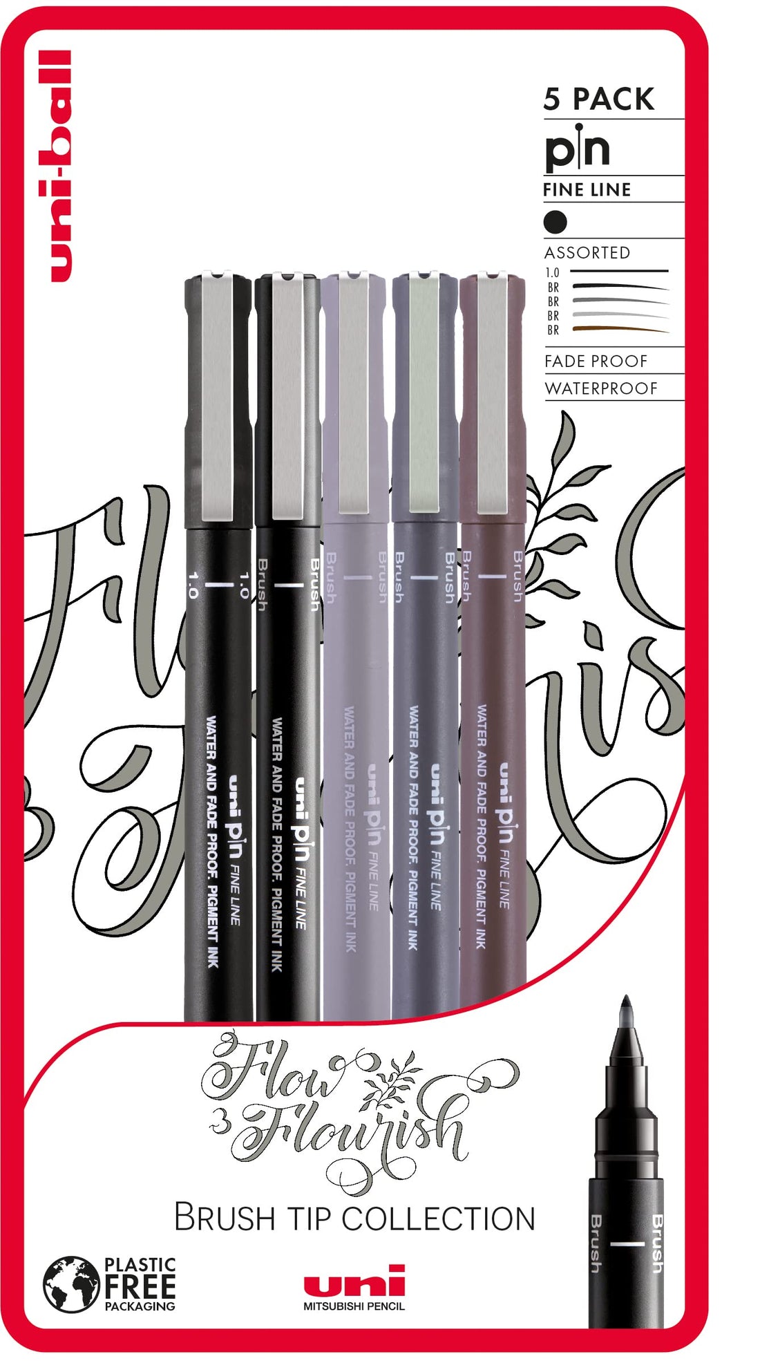Uni-ball Flow and Flourish 5 piece Uni-pin fineliner drawing pens, black