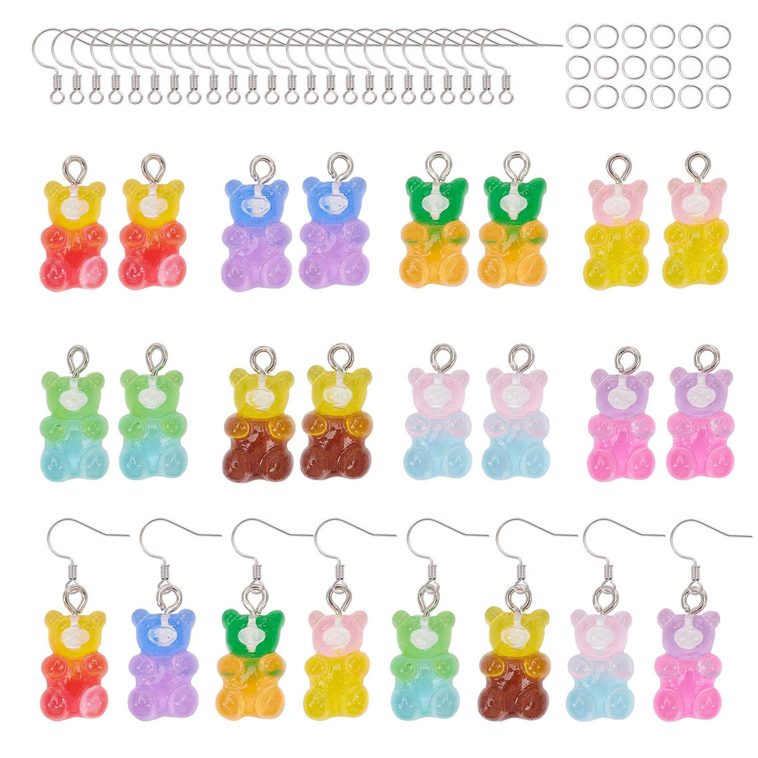 NBEADS 74 Resin Charms Polymer Clay Pendants, 3 Styles Bear Pendants Candy Pendants and Lollipop Charms for DIY Jewelry Making