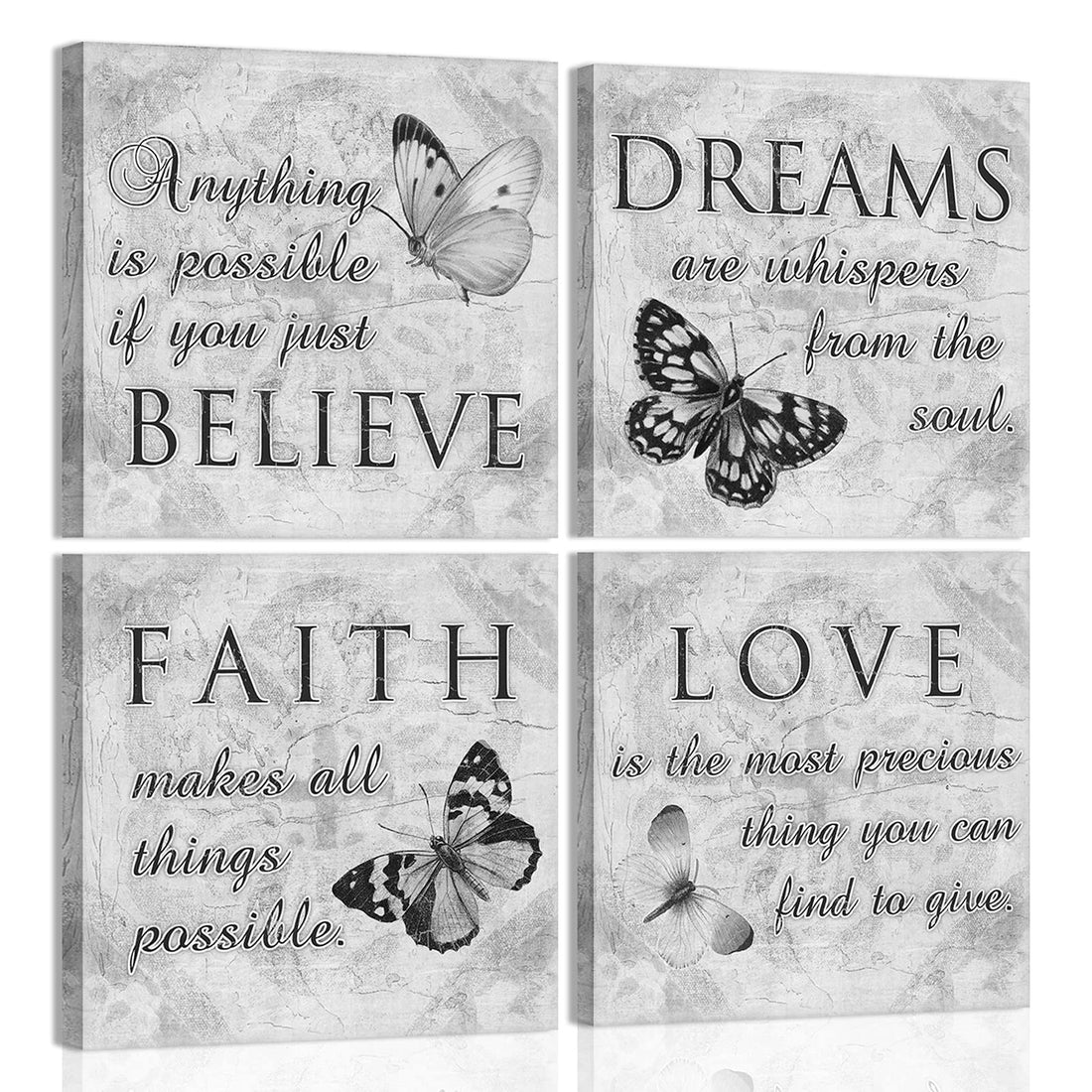YPY Quoted Inspirational Wall Art - 4 Panels Canvas Print for Home Office Decor 12x12inch