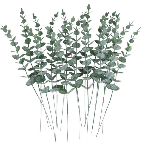 12 sets of artificial eucalyptus leaves, stems, true gray-green tactile branches, suitable for home office centers, wedding banquets, floral decorations (A)