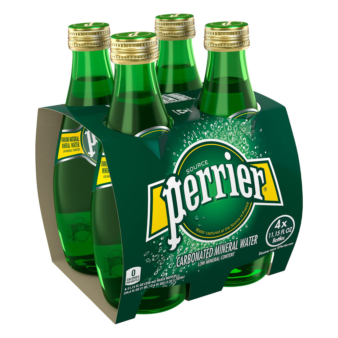 Perrier Sparkling Mineral Water Regular Glass Bottle, 4 x 330 ml