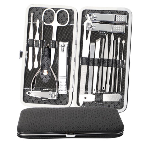 Lyneun Manicure Sets 19Pcs, Professional Stainless Steel Nail Clippers Pedicure & Eyebrow Kit Grooming Tools with Luxury Grooming Travel & Home Leather Case