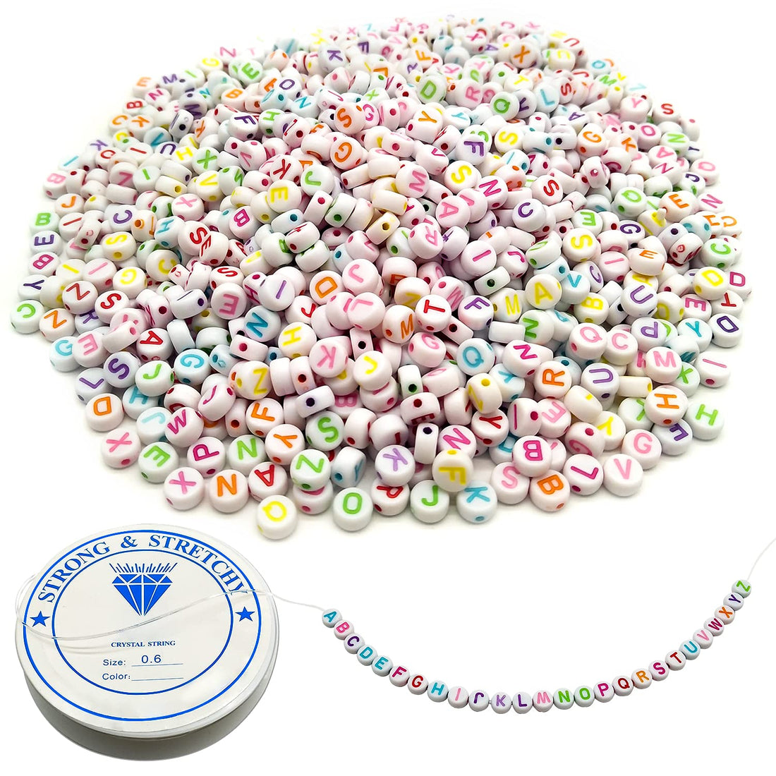 GEERDAN Acrylic Letter Beads, 1200 Pieces White Pony Beads Craft Plastic Beads Alphabet Round Beads for DIY Jewelry Bracelet for Children Necklace Pendant